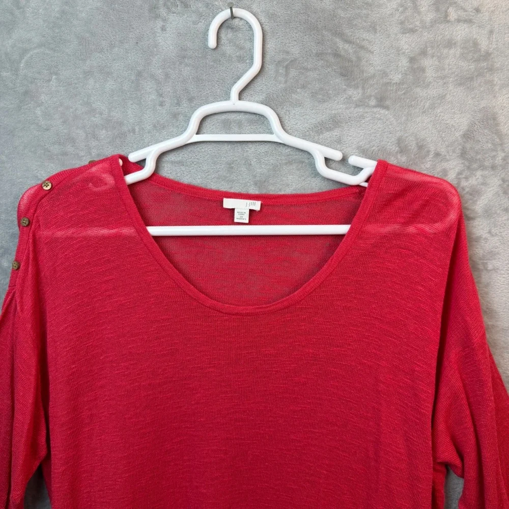 J. Jill Knit Top Womens 2X Red Shoulder Button Linen Blend 3/4 Sleeve Sweater - Picture 4 of 14